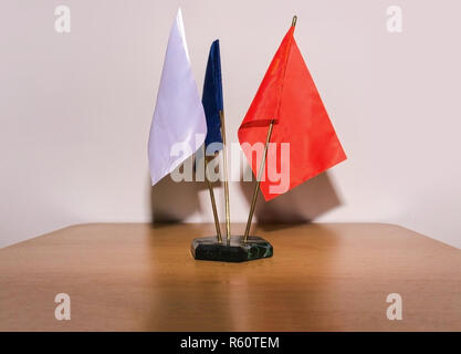 Flag. Table flag. Blank white flag. Mini flag. Small flag. blank flag on white Background Stock Photo