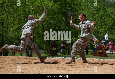 U.S. Army Rangers display their combative capabilities at the 5th Ranger Open House 2017 on Camp Merrill Ga., April 22, 2017. The 5th Ranger Training Battalion Open House 2017, welcomes the community of Dahlonega Ga., to display the skills and technical abilities of the U.S. Army Ranger. Stock Photo