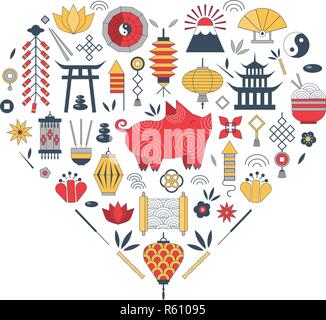 Chinese New Year in Heart Shape Stock Vector