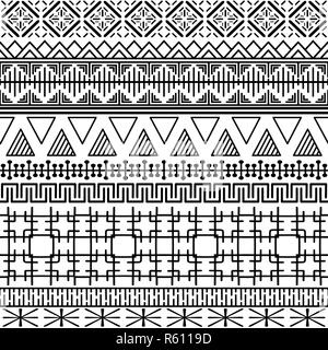 Tribal ethnic seamless pattern. Black and white geometric ornament. Abstract monochrome background. Textile design. Vector illustration. Stock Vector