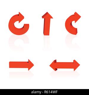 Set of arrows. 3D. Red color Vector illustration. Stock Vector