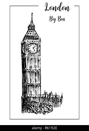 Big Ben or clock tower. London symbol. Beautiful hand drawn vector sketch illustration. Stock Photo