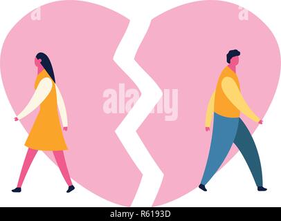 heartbroken sad young man guy and woman girl couple parting divorce. depression vector Stock Vector