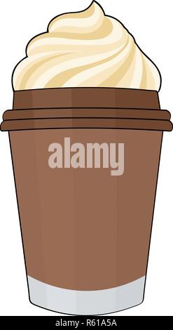 Coffee with whipped cream. Coffee in a cup without a handle Stock Vector