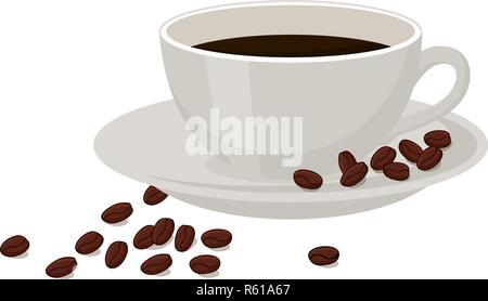 Coffee with coffee beans in a white cup on white background. Stock Vector