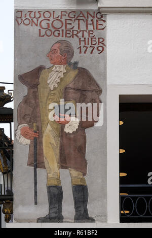 Beautiful painted facade on the house where Wolfgang von Goethe stayed during his visit to Lucerne, Switzerland Stock Photo