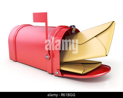 Red mailbox and two yellow envelope 3D Stock Photo