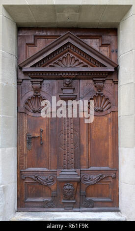 Door of the church of St. Leodegar in Lucerne, Switzerland Stock Photo