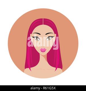 Young Asian woman with dyed red hair looks Stylish Beautiful Vector illustration Stock Vector