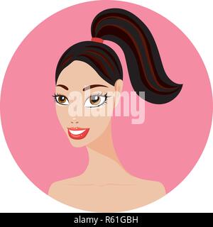 happy woman with ponytail cartoon icon image Stock Vector Art