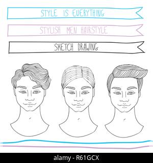 Handsome young man hairstyle. Fashion, beauty,theme. Hand drawn sketch style. Vector illustration Stock Vector