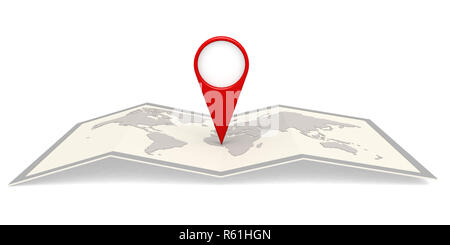 World map in frame with pin pointer Stock Photo