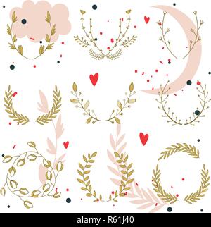 Christmas wreath New Year Holidays set for your design Vector illustration Stock Vector