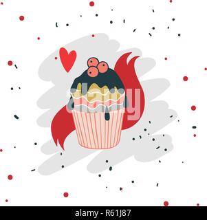 Lovely Christmas hand drawn cupcake cookie Vector illustration Stock Vector