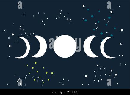 Lunar eclipse Moon phases circle with stars space background Vector illustration Stock Vector