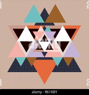 Vector pattern with colorful geometric shapes, triangles,lines and small polka dots.Colorful backdrop, seamless background pattern, retro style banner Stock Vector