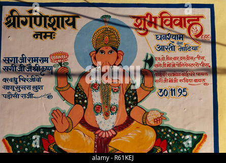 Painting of Ganesh ganpati God on wall Stock Photo