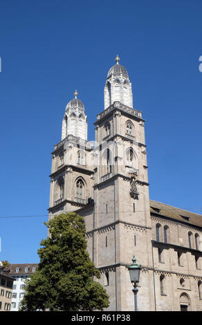 The Grossmunster ('great minster') is the Protestant church in Zurich, Switzerland Stock Photo