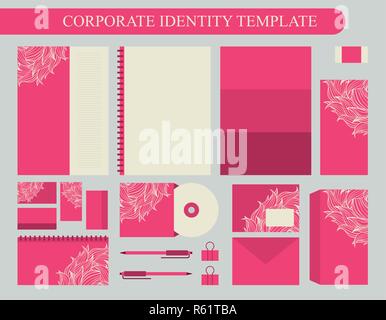 Pink corporate identity design template with beige elements. Business kit. Vector illustration Stock Vector