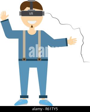 Young man trying virtual reality.Isolated vector character design. Stock Vector