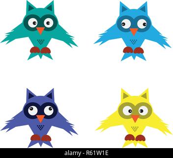 Isolated owl cartoon character vector illustration set. Stock Vector