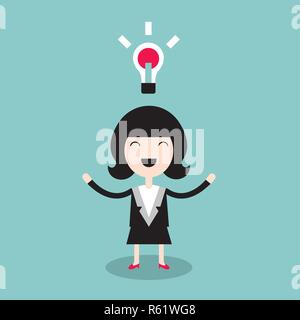 Happy businesswoman with idea. Successful business concept. Vector illustration Stock Vector