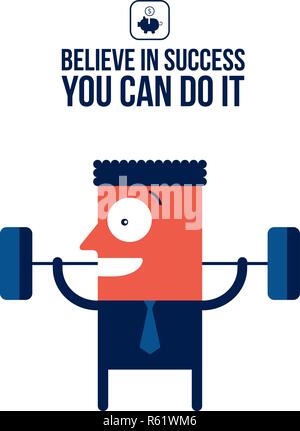 Happy businessman with barbell Business concept Vector illustration Stock Vector