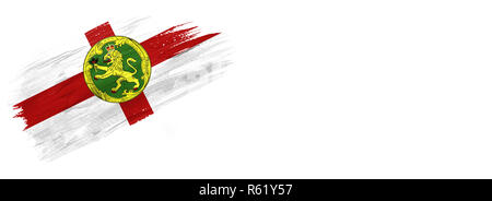 brushes painted flag. Hand-drawn style flag of Alderney isolated on white background with place for text. Stock Photo