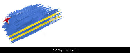 brushes painted flag. Hand-drawn style flag of Aruba isolated on white background with place for text. Stock Photo