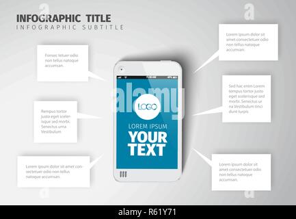 Vector smart phone infographic template with speech content bubbles Stock Vector