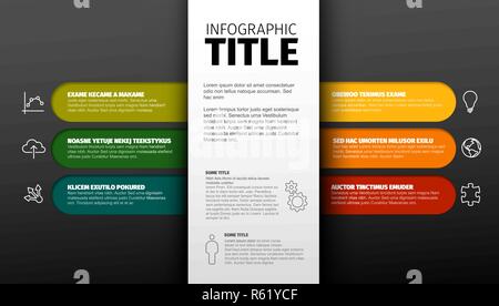 Vector dark multipurpose Infographic template with six elements and the title with description in the midle Stock Vector