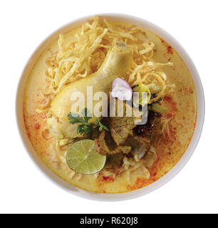 Noodle Curry Soup with Chicken and Pork and Beef Northern Thailand Style. Stock Photo