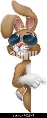 Easter Bunny Cool Rabbit Pointing Cartoon Stock Vector