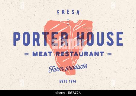 Steak, logo, meat label. Logo with steak silhouette, text steak porter house Stock Vector