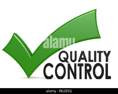 Quality control word with green check mark Stock Photo