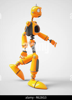 Yellow cartoon robot walking. Stock Photo