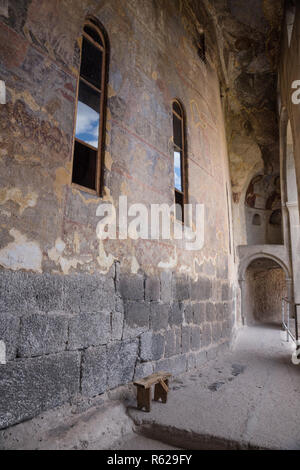 VARDZIA, GEORGIA - SEPTEMBER 25, 2018: Church of the Dormition, remains of frescoes on outer wall of church Stock Photo