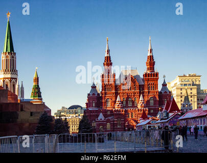 Moscow, Russian Federation.Cremlin and History Museum on Red Square in winter Stock Photo