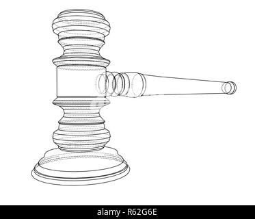 3D outline gavel. 3d illustration Stock Photo