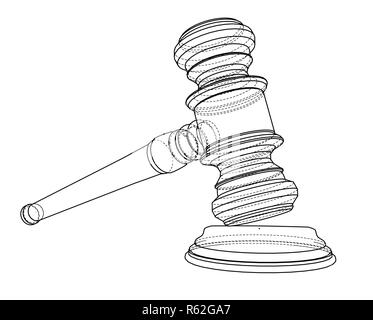 3D outline gavel. 3d illustration Stock Photo