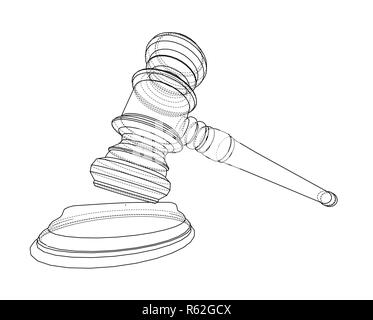 3D outline gavel. 3d illustration Stock Photo