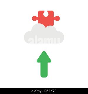 Vector illustration icon concept of missing jigsaw puzzle piece on cloud with arrow moving up. Stock Vector