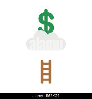 Vector illustration icon concept of dollar symbol on cloud with short wooden ladder. Stock Vector