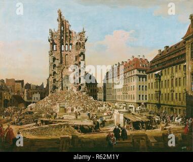The Ruins of the old Kreuzkirche, Dresden. Date/Period: 1765. Painting. Oil on canvas. Height: 84.5 cm (33.2 in); Width: 107 cm (42.1 in). Author: BERNARDO BELLOTTO. BELLOTTO, BERNARDO. Stock Photo