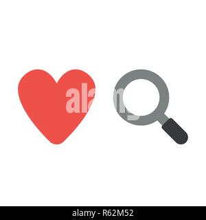 Vector illustration icon concept of heart with magnifying glass. Stock Vector
