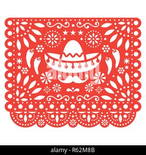 Folk art, retro ornament form Mexico, cut out composition with flowers and abstract shapes isolated on white Stock Vector