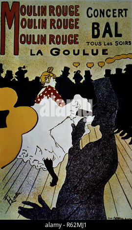 Moulin Rouge: La Goulue - 1891 - 191x117 cm - colour lithograph. Author: TOULOUSE-LAUTREC, HENRI DE. Location: MUSEO TOULOUSE LAUTREC. ALBI. France. Stock Photo