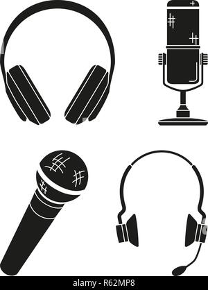 Black and white various headset collection Stock Vector