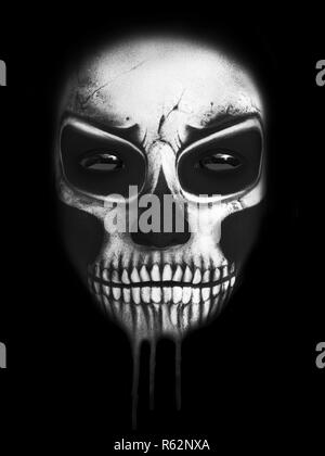 Dark portrait of the face of the reaper, 3D rendering. Black background. Stock Photo