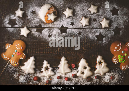 Christmas composition made by cookies on the wooden table top view Stock Photo